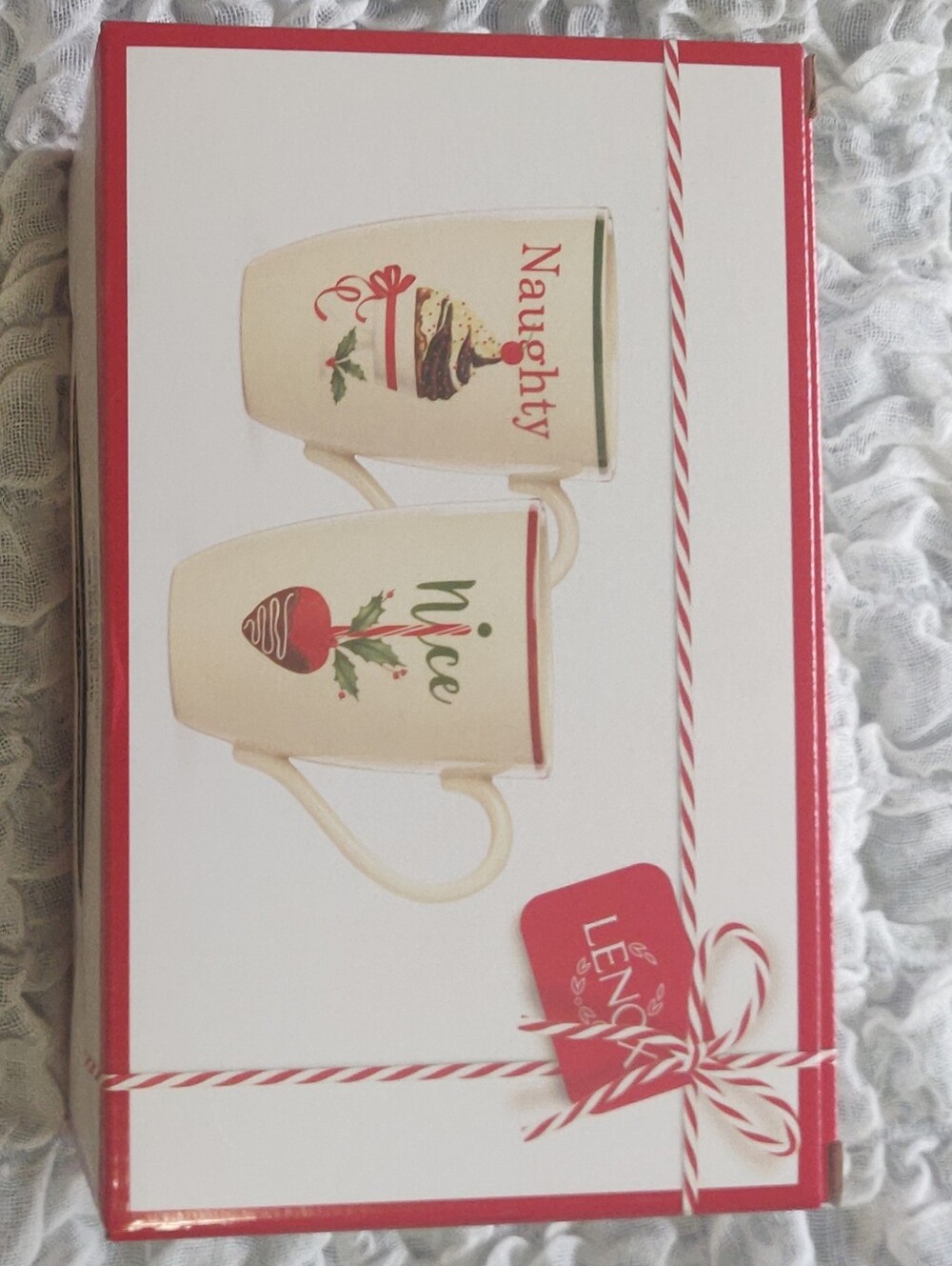 Lenox Hosting The Holidays Nice & Naughty Mugs Set Of 2 Strawberry Sundae NIB